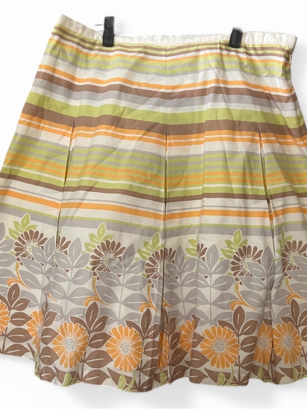 Talbots Floral Stripe Skirt Size 16 Cotton Pleated A-Line Spring Summer - Picture 2 of 5